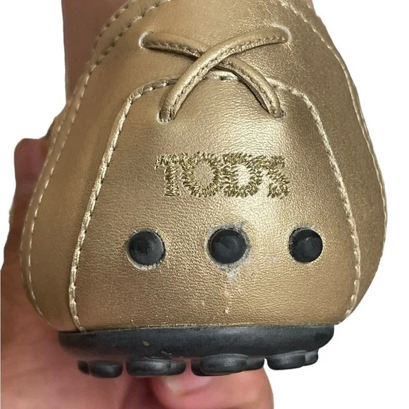 TOD'S Gold and Sequin Square toe flats size 8
